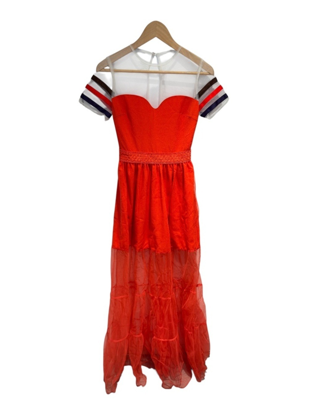 BY EGREIS orangey/red partially sheer maxi dress - size xs